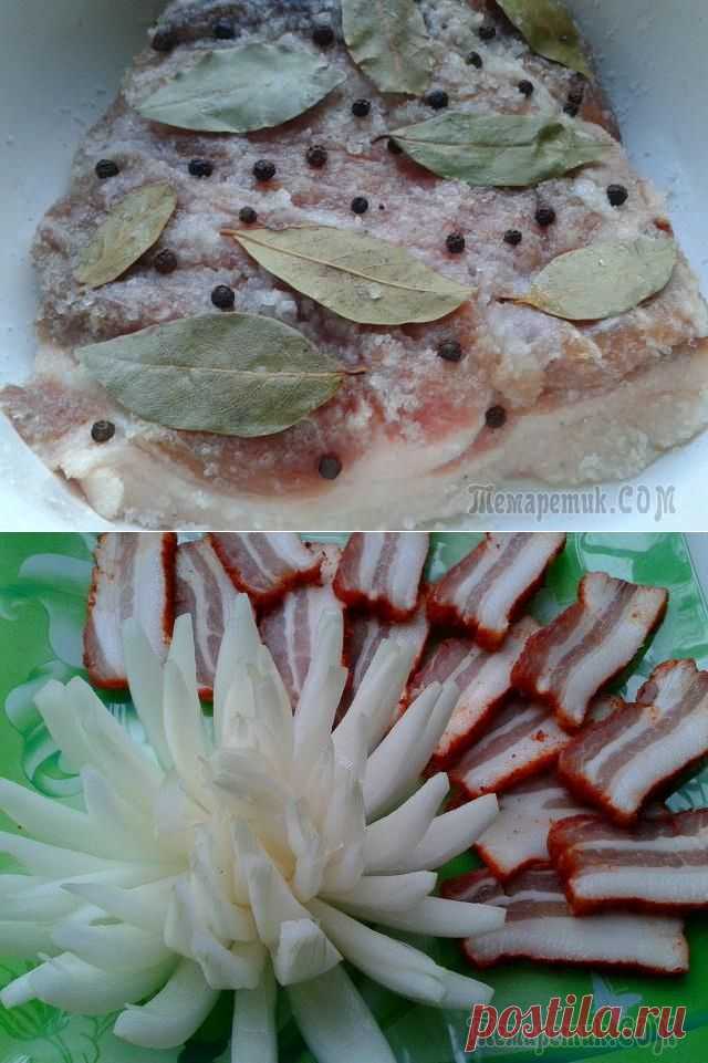 Шпик по-венгерски и маринованная хризантема из лука