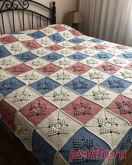 Покрывало из квадратных мотивов. Крючком. Схема мотива. / knittingideas.ru