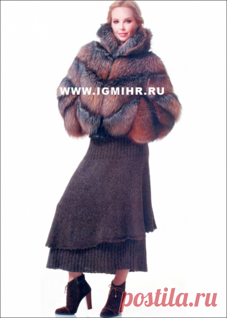 Коричневая теплая юбка, связанная по кругу сверху вниз спицами . Милая Я