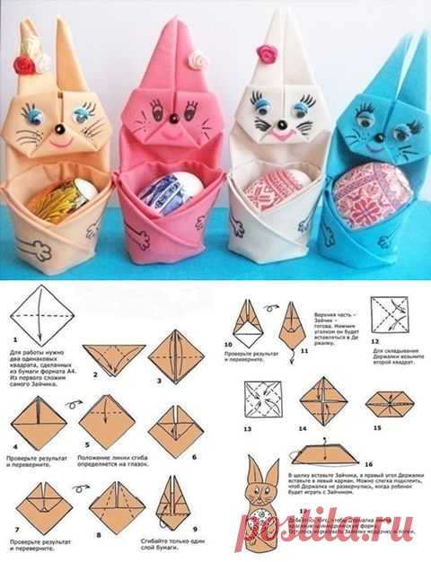 DIY Napkin Folded Bunny with Easter Egg .  //  . Materials: •Square fabric napkin/paper •Egg •Marker | velikonoce