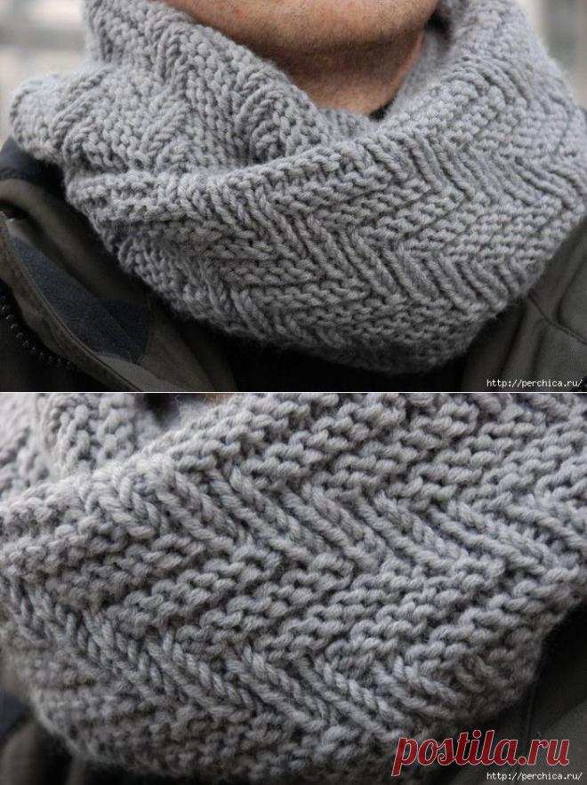 *Fishbone Snood* спицами с двухсторонним узором .