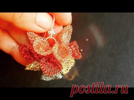 Aretes tejidos a crochet con hilos de cobre 2020