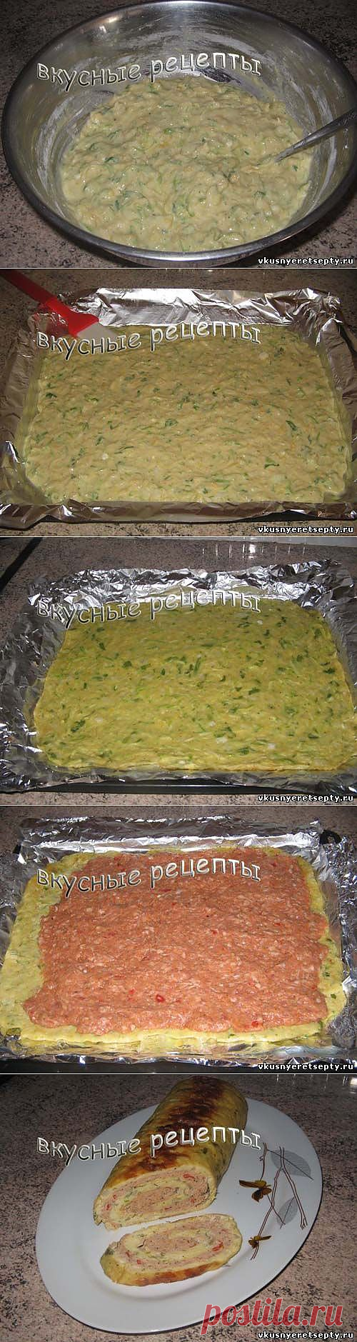 Рулет из кабачков с мясным фаршем