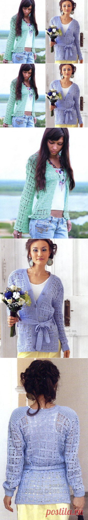 Жакет с узором паучки крючком. Две модели