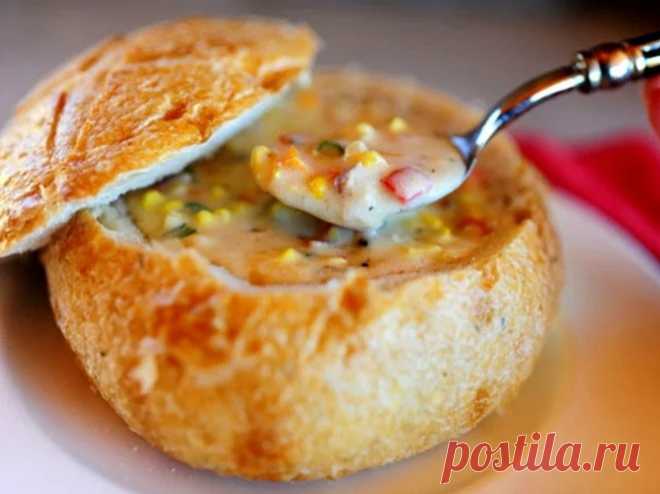 Крем-суп в хлебном горшке — Sloosh – кулинарные рецепты