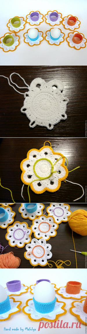 Декоративные подставки для пасхальных яиц крючком - Ярмарка Мастеров - ручная работа, handmade