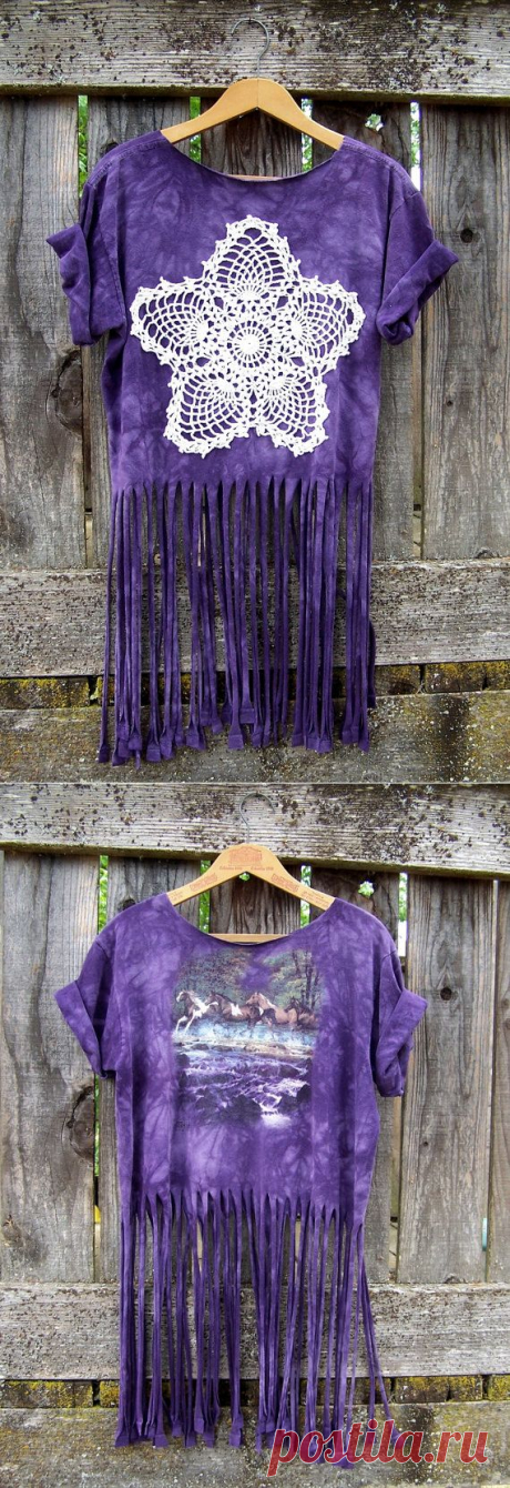 Purple layering tee fringed tank top upcycled eco от GloriousMorn