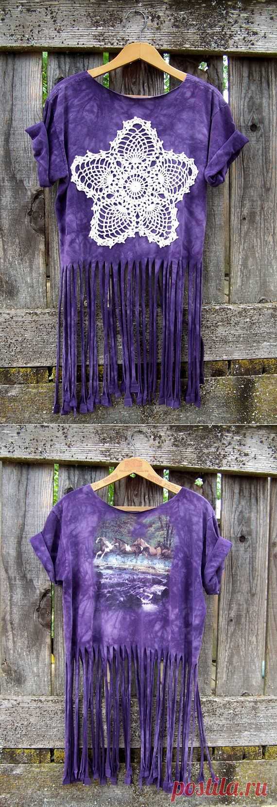Purple layering tee fringed tank top upcycled eco от GloriousMorn