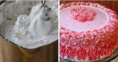 Белковый крем «Мокрое безе». Прекрасно держит форму Крем очень легкий, вкусный и что немаловажно для украшения тортов, прекрасно держит форму. К тому же отлично окрашивается.