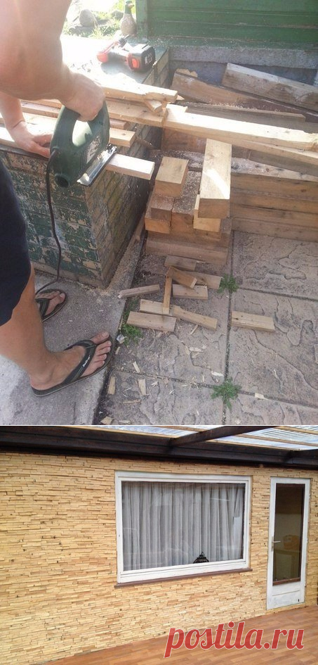 Идея отделки стены деревянной мозаикой