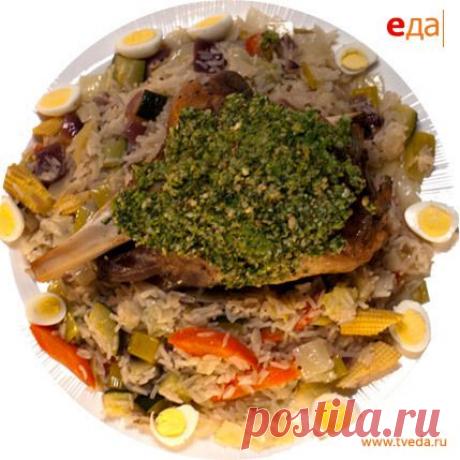 Баранья нога с овощным пловом. Рецепт от Сергея Малаховского