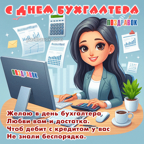 Известно, деньги любят счет.
Бухгалтер лучше всех считает.
Пусть быстро сводится отчет,
А счастье в жизни возрастает!