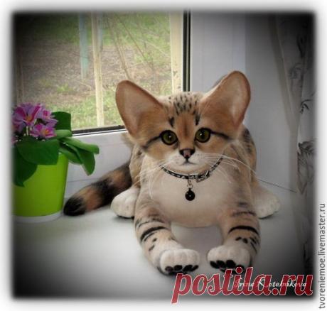 Купить Барханный котик. - золотой, барханный котик, котенок из шерсти, котик из войлока, котенок валяный