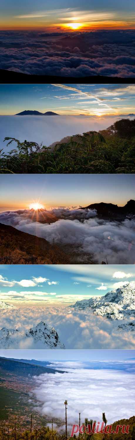 Сказочный мир над облаками. Видеть облака иногда стоит просто оттого, что они бывают удивительно красивыми. Совершенная красота! И нет иного способа сказать это. Комбинации форм, положений, цвета, переходов света и тени радуют глаз и невольно заставляют думать: “Великий мастер работает!”