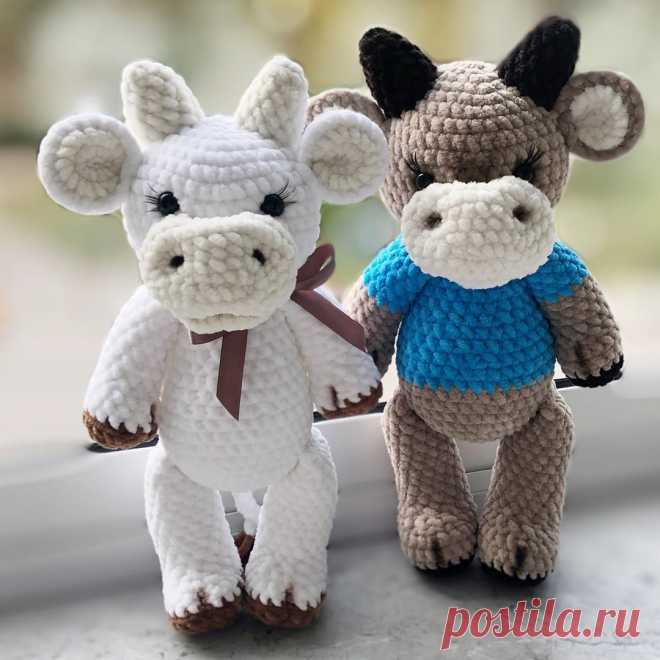 PDF Бычок крючком. FREE crochet pattern; Аmigurumi animal patterns. Амигуруми схемы и описания на русском. Вязаные игрушки и поделки своими руками #amimore - корова, коровка, телёнок, плюшевый бык, большой бычок из плюшевой пряжи.