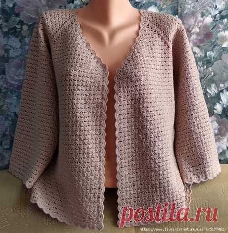 Ажурный жакет крючком. Реглан сверху. МК.