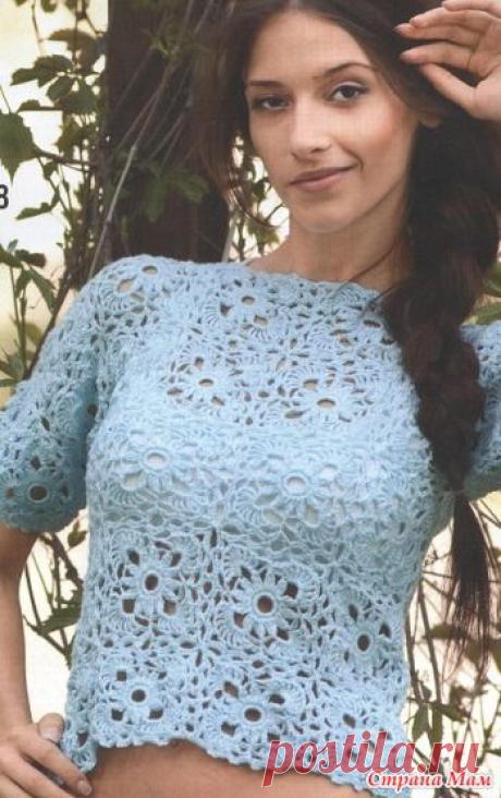 Голубая ажурная кофточка - Все в ажуре... (вязание крючком) - Страна Мам