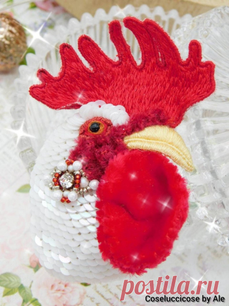 Broche artesanal de gallo hecho a mano con lentejuelas hilos - Etsy Chile