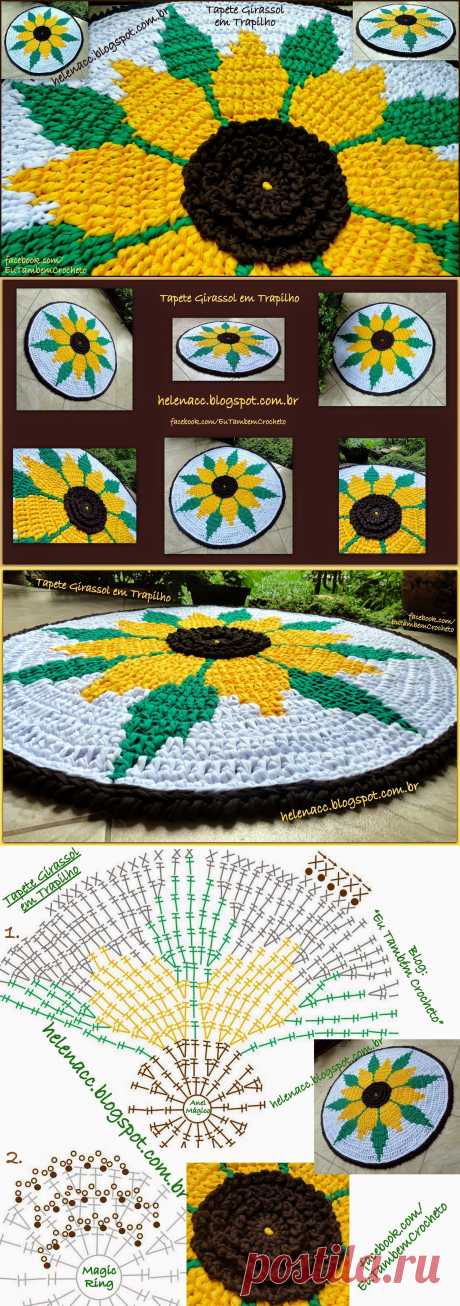 EU TAMBÉM CROCHETO...: Tapete Girassol em Trapilho (Técnica de Tapestry)