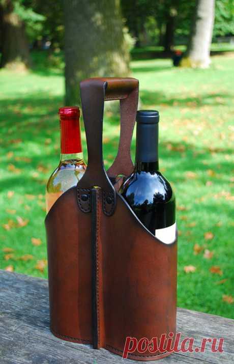 Leather Double Wine Bottle Caddy от JMcMahonDesigns на Etsy