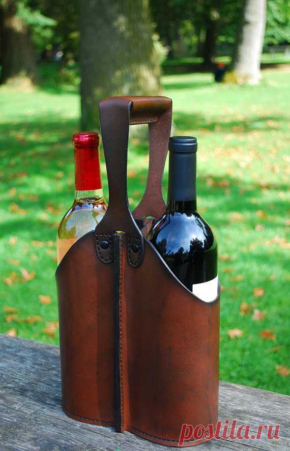 Leather Double Wine Bottle Caddy от JMcMahonDesigns на Etsy