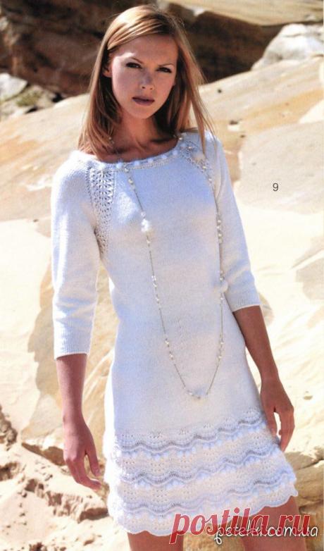 Нарядное белое платье спицами. Описание, схема
