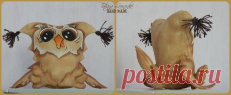 Сова, грунтованный текстиль, роспись акриловыми красками, рост 12 см.