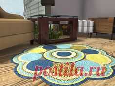 Wing back chair, aquarium coffee table, ottoman, media console, braided rug, and hardwood floors in this living room with painted walls. The window lets you see the exterior of the house and handles to the lawnmower. Try before you buy these traditional decor items with RoomSketcher:  http://planner.roomsketcher.com/?ctxt=rs_com