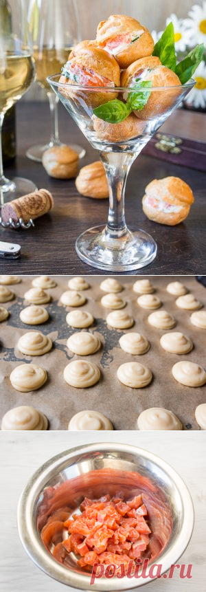 Профитроли со сливочным сыром и лососем: