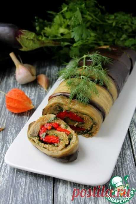 Рулет из баклажанов и запеченного перца - кулинарный рецепт