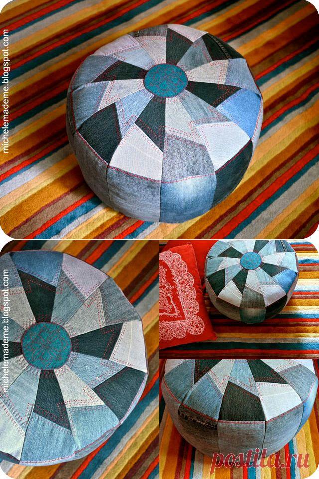 Сшить чехол из лоскутов для круглого пуфика | santa3