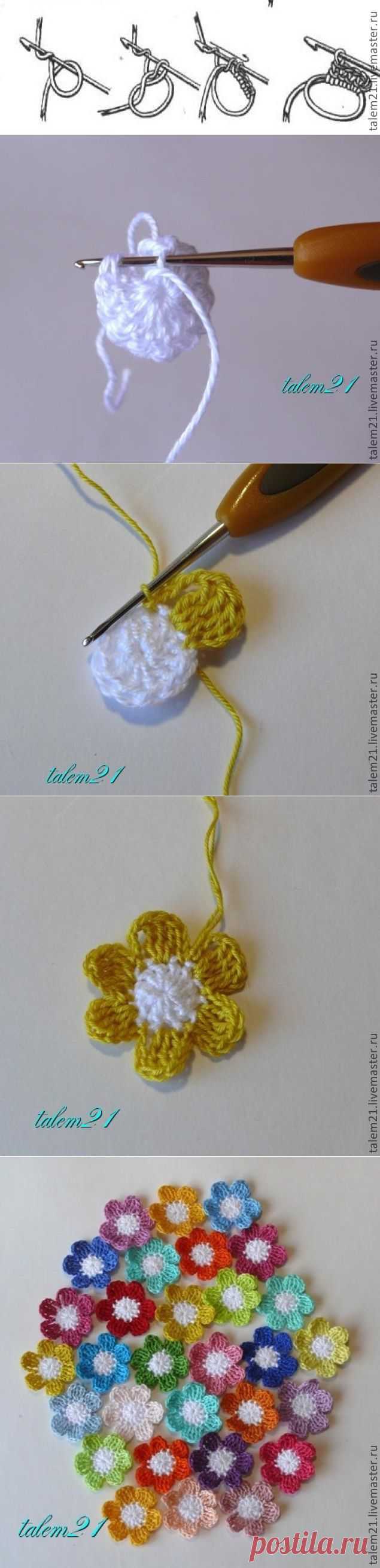 Цветочки из остатков пряжи - Ярмарка Мастеров - ручная работа, handmade