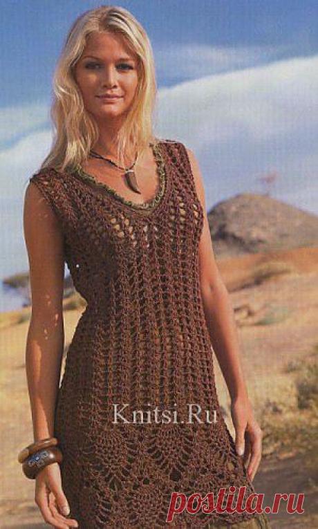 Коричневое ажурное платье. Вязание для женщин / Платья / Спицами
