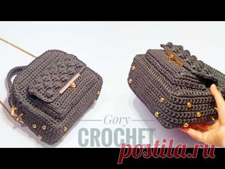 شنطه كروشيه بجيب امامي/Bolso cruzado o trasero/Cross or back bag /Сумка через плечо или на спине