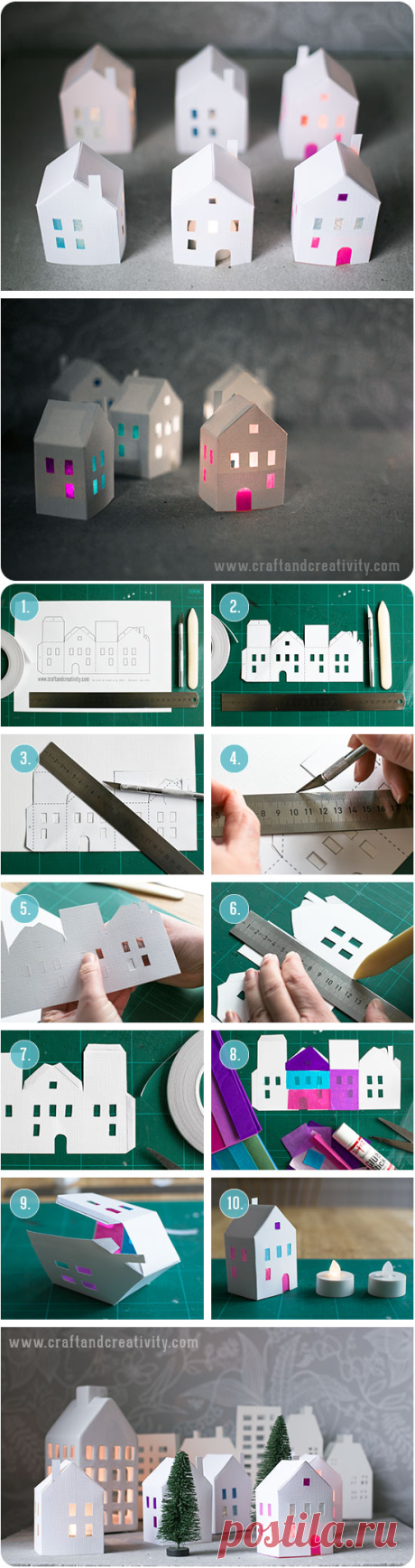 Dag 3: Ljushus av papper – Day 3: Tea light paper houses | Craft & Creativity – Pyssel & DIY