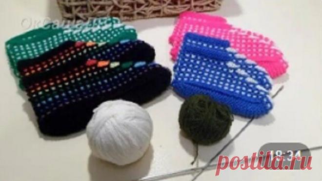 Тапочки (следочки) Ракушки, Веера. Вяжем спицами. Knitted slippers Shells