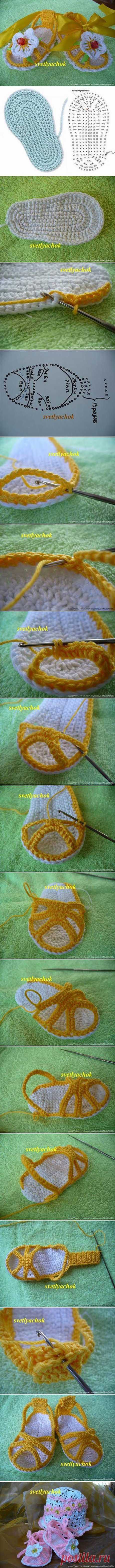 DIY младенца вязания крючком сандалии Сделай Сам | UsefulDIY.com