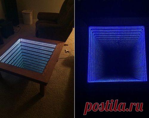 Столик бесконечности из зеркал и подсветки.