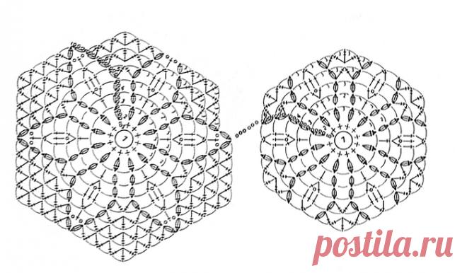 Безотрывное вязание шестиугольных мотивов