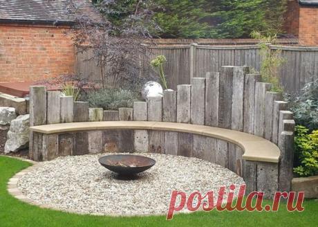 Old hardwood railway sleeper seating area