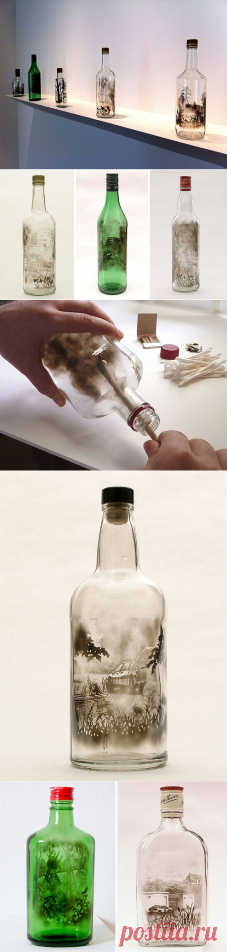 Рисунки в бутылках, созданные с помощью дыма (11 фото)