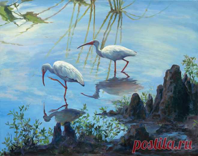 Ibis Cypress by Laurie Snow Hein Ibis Cypress Painting by Laurie Snow Hein