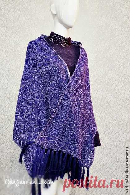 Вязаный ажурный палантин "Сиреневая Даль" - палантин,палантин вязаный
