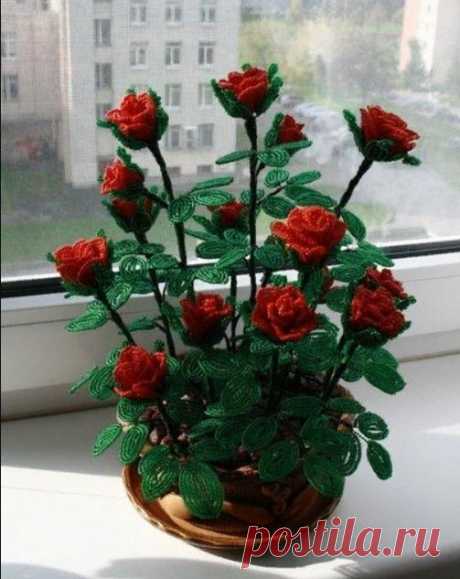 Как делать кустовую розу из бисера: мастер-класс