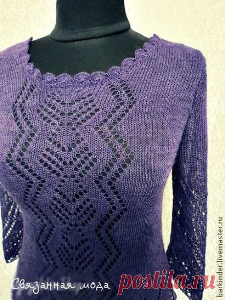 Вязаная кофточка   &quot;Сиреневые сумерки&quot; - тёмно-фиолетовый,однотонный,женская одежда
