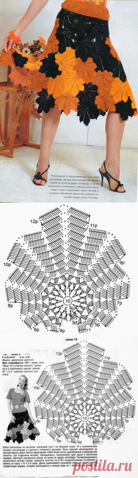 Очень красивая юбка крючком узором *Кленовый лист* Схема + Видео-урок