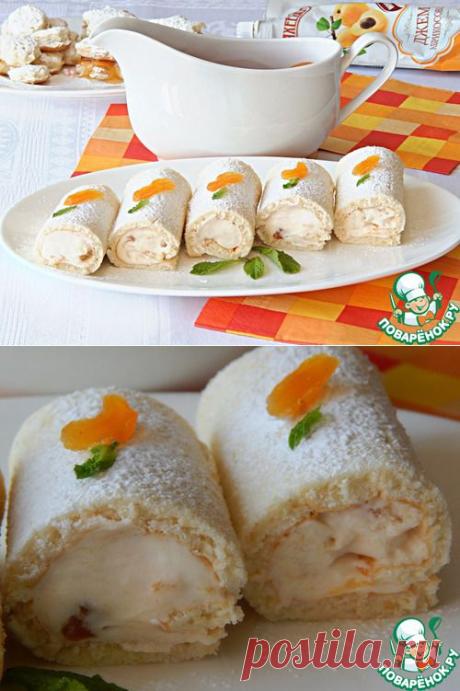 Рулетики со взбитыми сливками и абрикосовым джемом - кулинарный рецепт