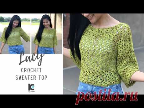 HOW TO CROCHET SWEATER TOP : Lacy Crochet Sweater Top ( Free Pattern XS-XXL )