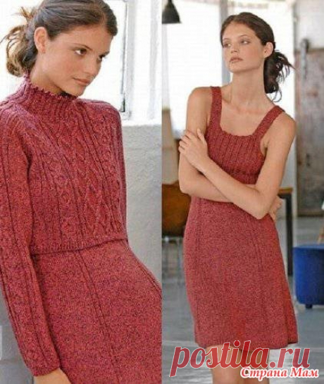 Платье и короткий свитер (спицы, описание на французском)