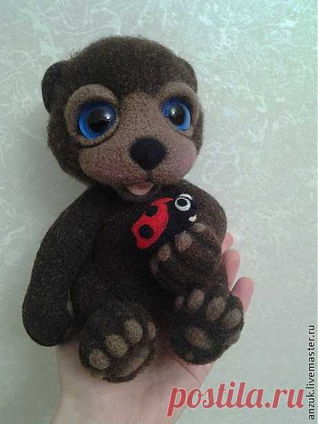 (+1) тема - Мои валяшки. Мишка с васильковыми глазами Кудряш с божьей коровкой! | РУКОДЕЛИЕ